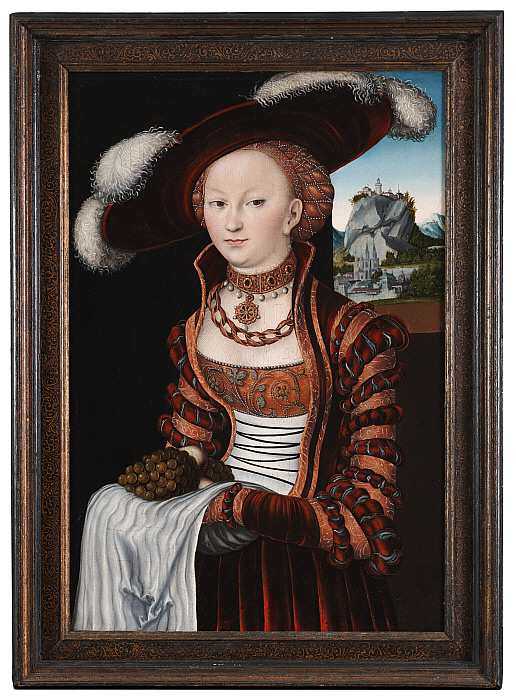 Portrait of a Young Woman Holding Grapes and Apples Slider Image 4